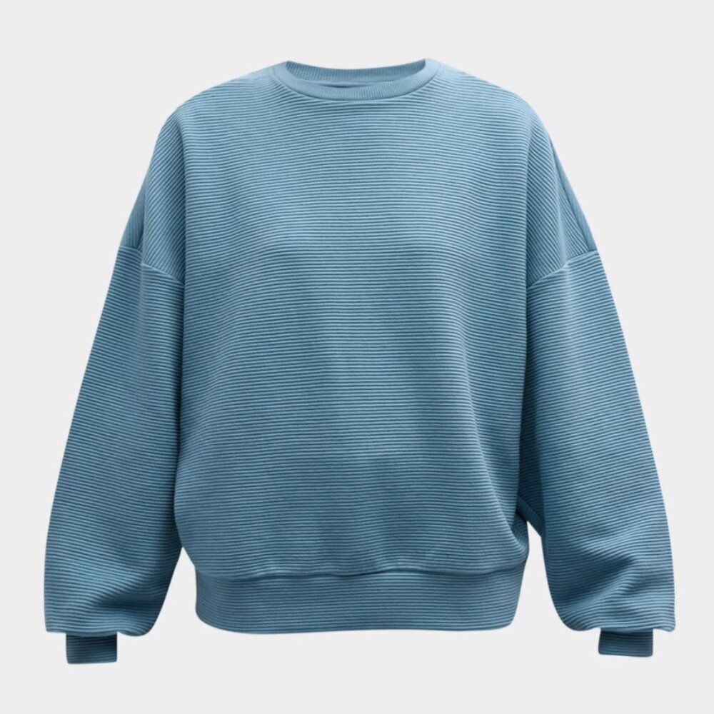 Lune Active Size S Amber Modern Fit Crew Sweater Ribbed Crewneck Sweatshirt Blue